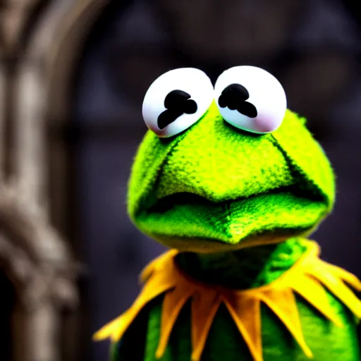 Prompt: first shot of kermit the frog in game of thrones, ( eos 5 ds r, iso 1 0 0, f / 8, 1 / 1 2 5, 8 4 mm, postprocessed, crisp face, facial features )