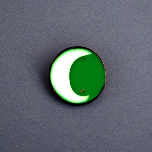 Image similar to a retro minimalistic circle enamel pin of an exploding jalapeno, use of negative space allowed, smooth curves