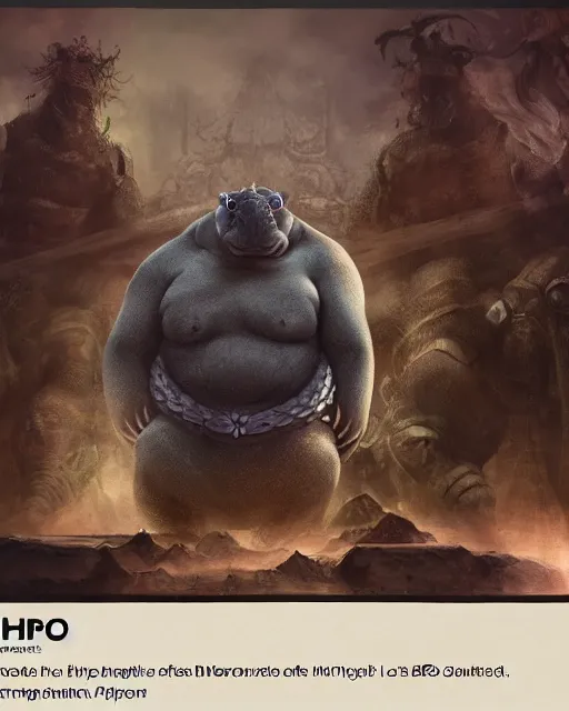 Prompt: Hippo, Anthropomorphized, as warlord general on skull throne, magic the gathering artwork, D&D, fantasy, cinematic lighting, centered, symmetrical, highly detailed, digital painting, artstation, concept art, smooth, sharp focus, illustration, volumetric lighting, epic Composition, 8k, art by Akihiko Yoshida and Greg Rutkowski and Craig Mullins, heroic pose, oil painting, cgsociety, Battlefield background, explosions, arrows