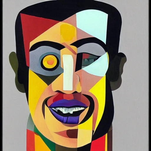 Image similar to young jack nicholson painted in cubist style by salvador dali