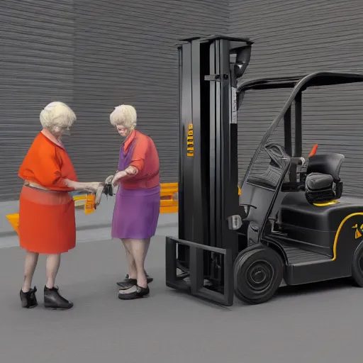 Prompt: grannies operating a fork lift, 8k, artstation