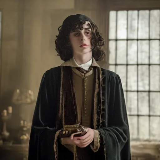 Image similar to Timothée Chalamet as Dumbledore in Harry Potter