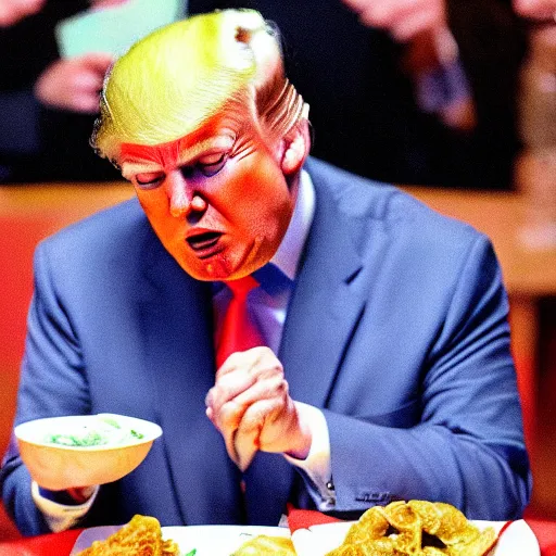 Prompt: donald trump eating dumplings