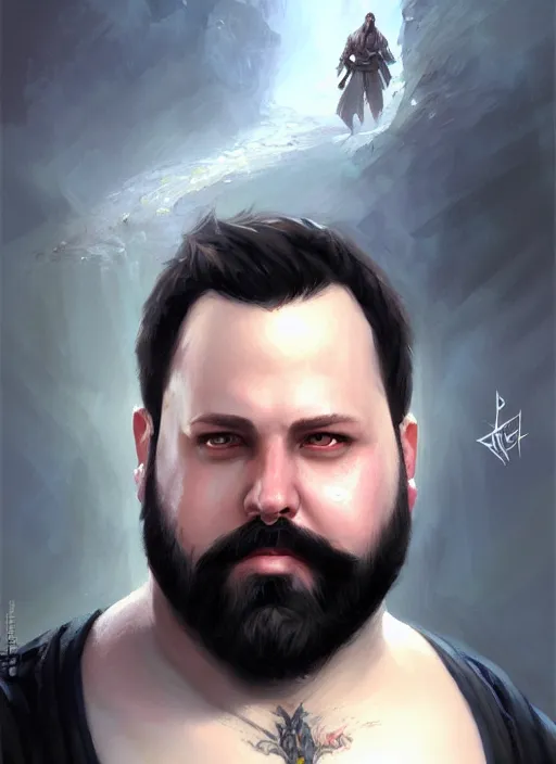 Image similar to a _ fantasy _ style _ portrait _ painting _ of white male short black hair chubby disconnected beard, rpg dnd oil _ painting _ unreal _ 5 _ daz. _ rpg _ portrait _ extremely _ detailed _ artgerm _ greg _ rutkowski _ greg