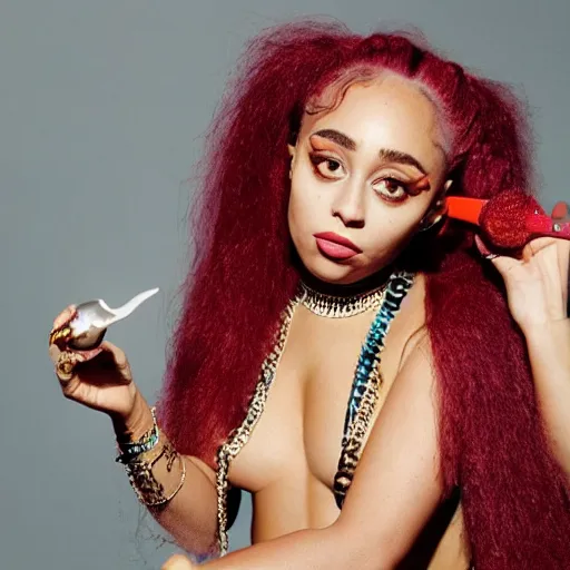 Image similar to Photo of Doja Cat holding a spoon in her hand, hyperrealistic