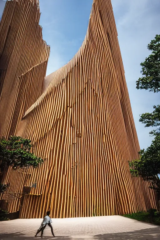 Image similar to buliding design by ieoh ming pei, it is made by wood, function is church ， photography ， 8 k