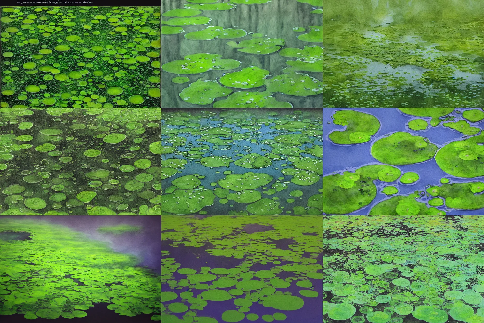 Prompt: duckweed swamp, high quality watercolors, award winning, trending on artstation