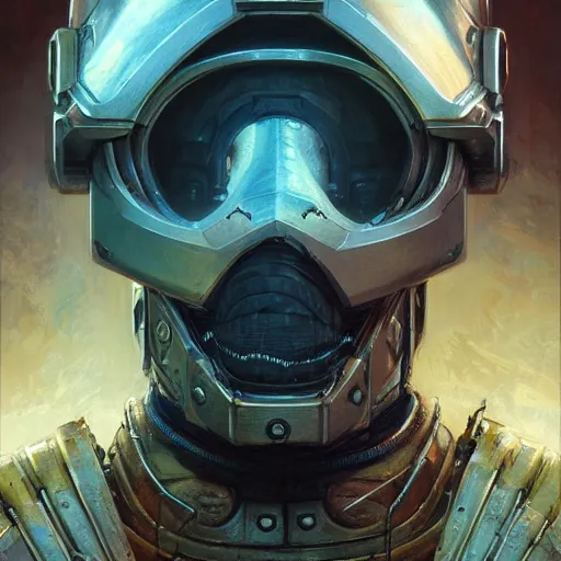 Image similar to the doomslayer as a realistic scifi cyberpunk knight, closeup portrait art by donato giancola and greg rutkowski, vintage retro scifi, realistic face, digital art, trending on artstation, symmetry!!!