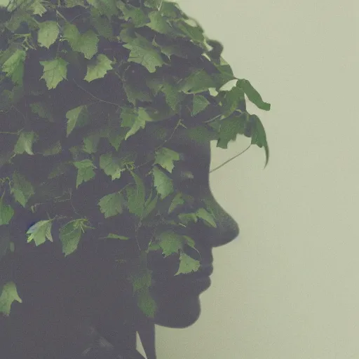 Image similar to “side profile of young woman with her eyes covered by vines”