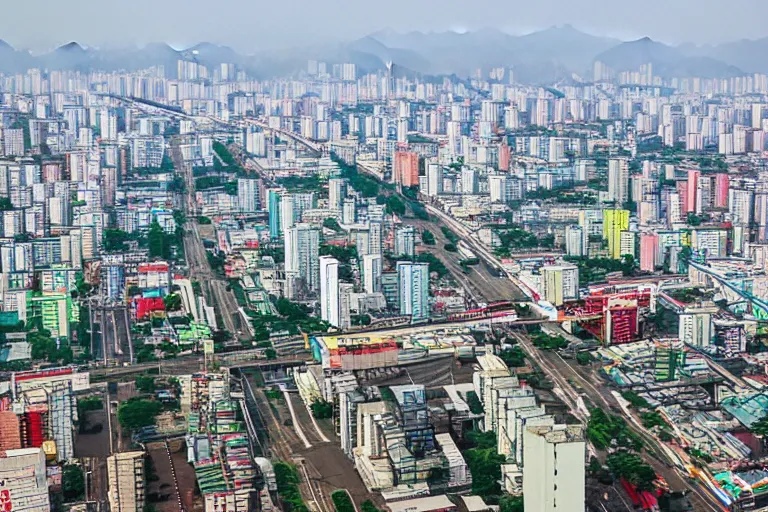 Prompt: Pyongyang if it was a South Korean city, street view