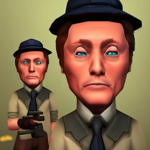 Prompt: Christopher Walken as a character in the game Team Fortress 2, with a background based on the game Team Fortress 2