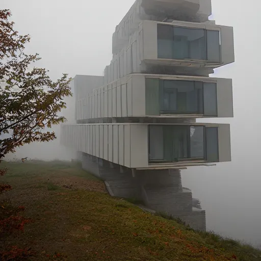 Image similar to Endless habitat 67, windows glowing in the fog by architect moshe safdie