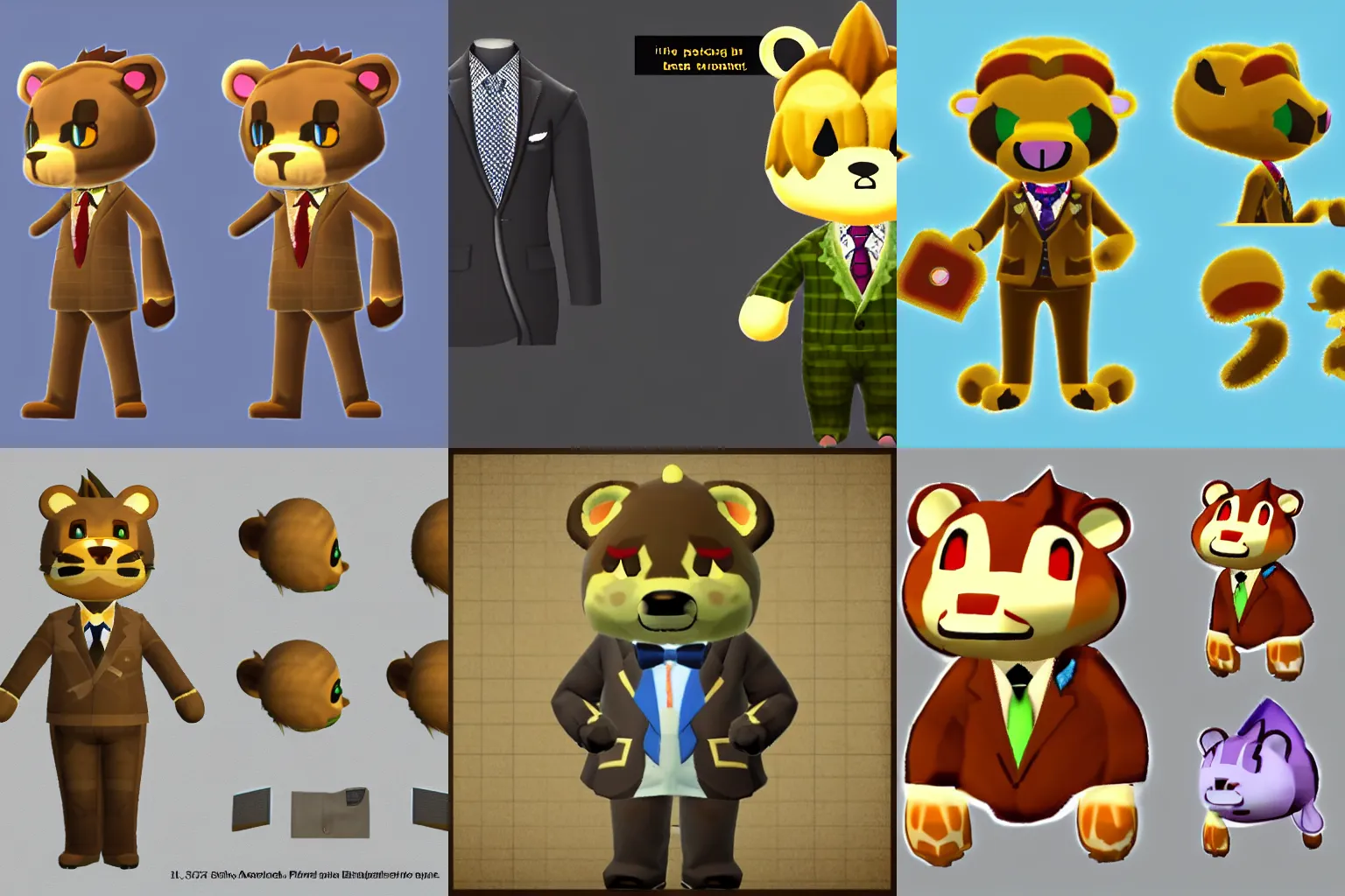 Prompt: anthro lion character wearing a suit and tie, animal crossing style, animal crossing artwork, animal crossing concept art