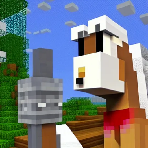 Image similar to donald trump riding a llama in minecraft