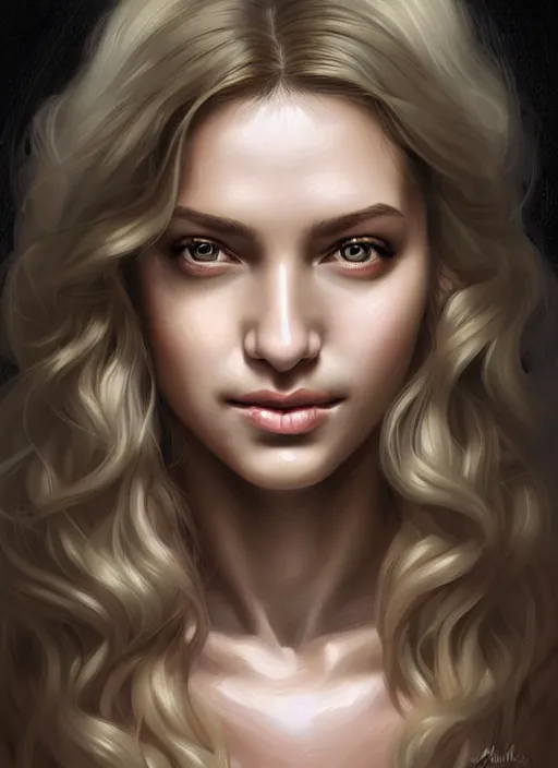 Image similar to beautiful andrea from the wallking dead comics feminine face! portrait of young woman blessed by god with ever - increasing physical and mental perfection, beautiful hair, symmetrical! intricate, elegant, highly detailed, vision of holy perfection!! smile, digital painting, artstation, concept art, smooth, sharp focus, illustration, art by artgerm and greg rutkowski and alphonse mucha