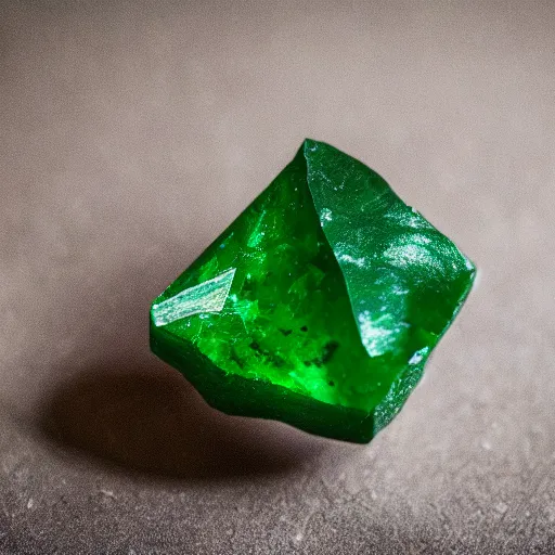 Prompt: a cut polished emerald gemstone growing from a plant