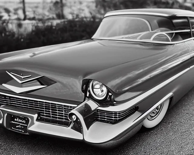 Prompt: a single 1 9 5 8 cadillac miller - meteor, lomography lady grey