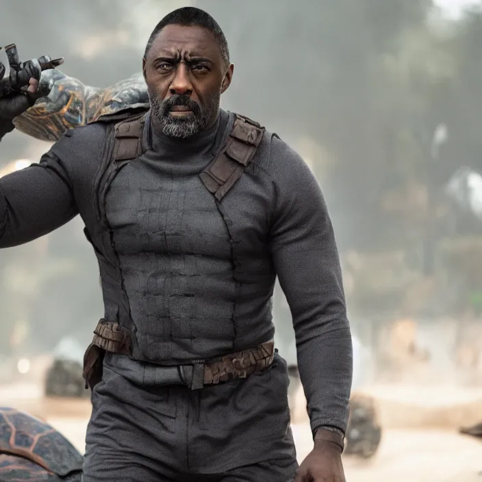 Prompt: film still of Idris Elba as a Ninja Turtle in new film, photorealistic 4k