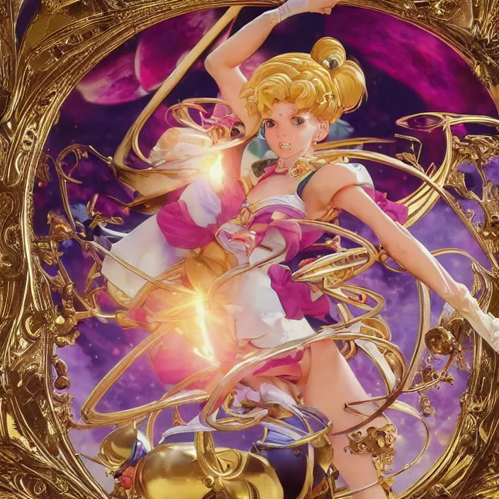 Image similar to jeff koons style sailor moon, ultra realistic, concept art, intricate details, serious, highly detailed, photorealistic, octane render, 8 k, unreal engine, art by todd mcfarlane and artgerm and greg rutkowski and alphonse mucha