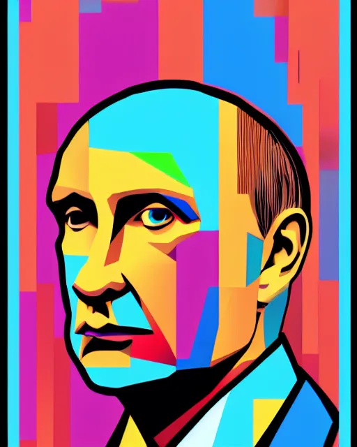 Image similar to cubist portrait of vladimir putin cutout digital illustration cartoon colorful beeple vector art