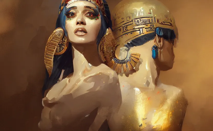 Image similar to A painting of a Cleopatra trending on artstation in the style of Greg Rutkowski