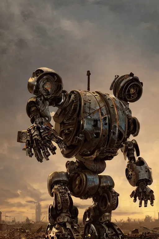 Image similar to A junkyard robot, dramatic lighting, cinematic, establishing shot, extremely high detail, foto realistic, cinematic lighting, post processed, concept art, high details, cinematic, 8k resolution, beautiful detailed, photorealistic, digital painting, artstation, concept art, smooth, sharp focus, artstation trending, octane render, unreal engine