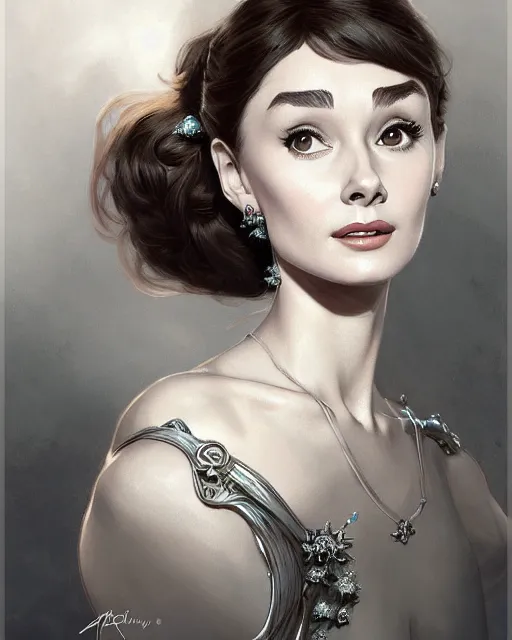 Image similar to photography of young audrey hepburn, deep focus, d & d, fantasy, intricate, elegant, highly detailed, digital painting, artstation, concept art, matte, sharp focus, illustration, hearthstone, art by artgerm and greg rutkowski and alphonse mucha