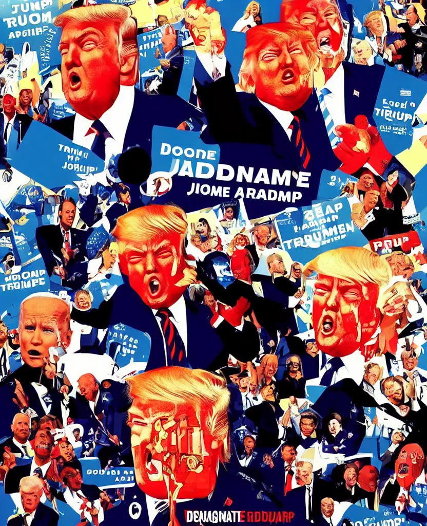 Image similar to a poster of donald trump fighting joe biden, by joe mangrum, trending on deviantart, futurism, movie poster, poster art, 3 2 k uhd, american propaganda, futurism, toyism