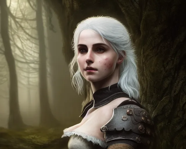 Image similar to 5 5 mm portrait photo of a real life ciri with a long face scar across her left cheek, in a magical forest. dark atmosphere. art by greg rutkowski. highly detailed 8 k. intricate. lifelike. soft light. nikon d 8 5 0.