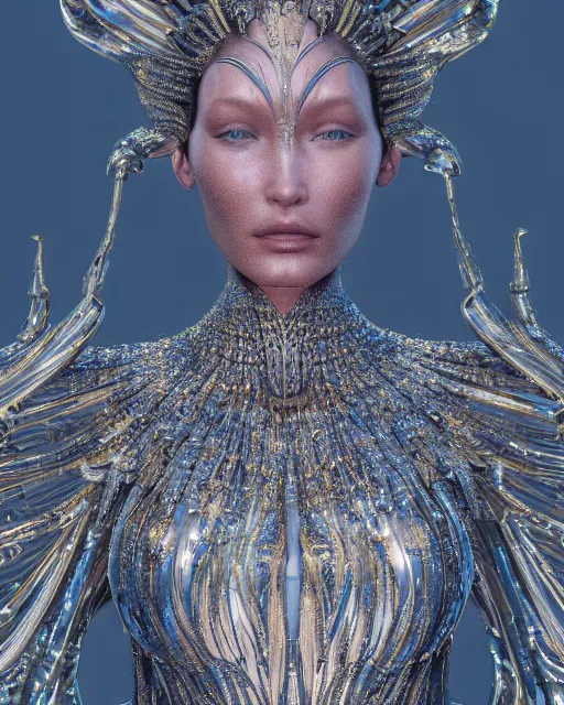 Prompt: a highly detailed metahuman 4 k close up render of an alien goddess bella hadid monument tool music videos in iris van herpen dress schiaparelli in diamonds crystals swarovski and jewelry iridescent in style of alphonse mucha gustav klimt trending on artstation made in unreal engine 4