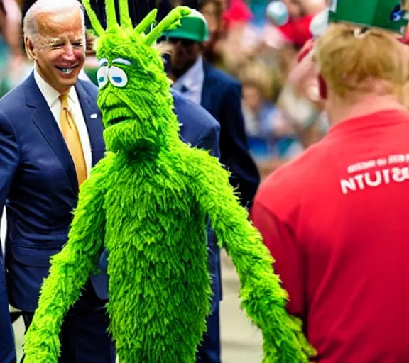 Prompt: joe biden as the jolly green giant mascot character,