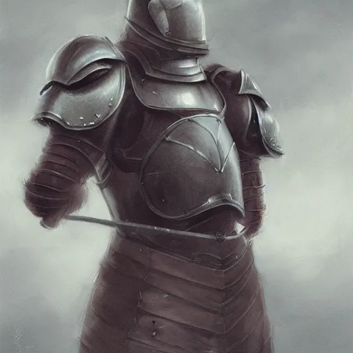 Image similar to ginger cat wearing medieval suit of armor, illustration, concept art, art by wlop, dark, moody, dramatic