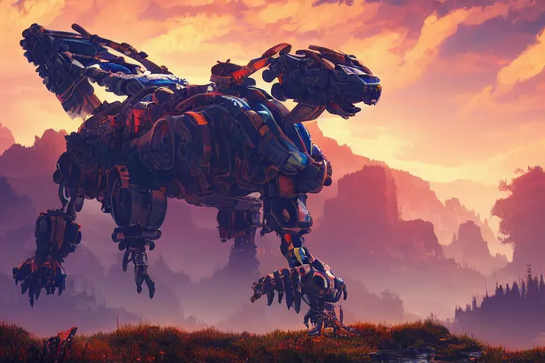 Image similar to scorcher machine mecanical creature robot of horizon forbidden west horizon zero dawn radiating a glowing aura global illumination ray tracing hdr fanart arstation by ian pesty and alena aenami artworks in 4 k