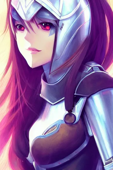 Image similar to a portrait of an attractive knight female anime character with long hair, artgerm