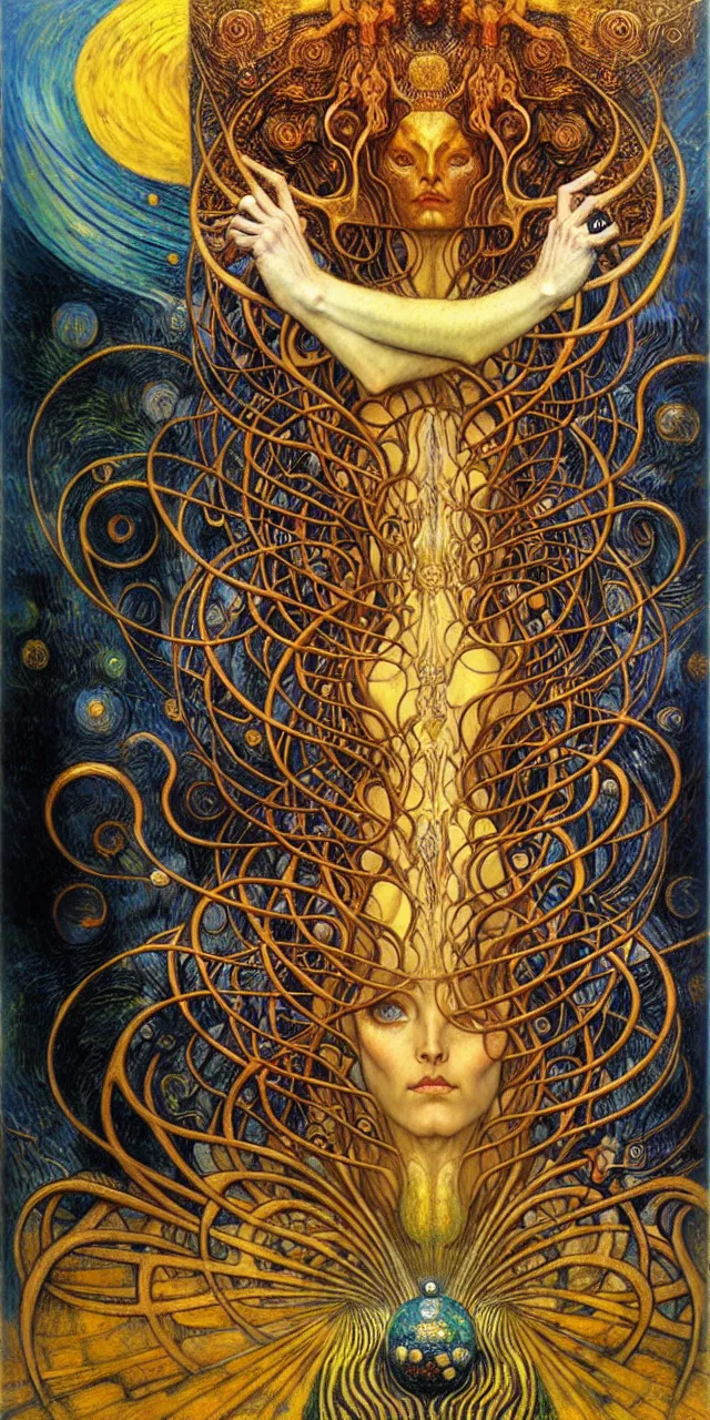 Image similar to Divine Chaos Engine by Karol Bak, Jean Delville, William Blake, Gustav Klimt, and Vincent Van Gogh, symbolist, visionary