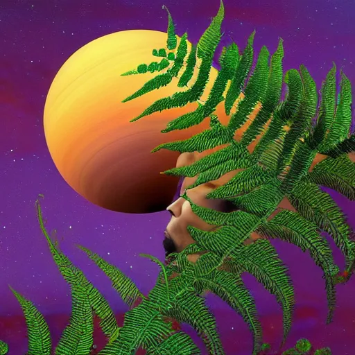 Image similar to my head got replaced with saturn, my mom is going to be so mad, by john philip falter, trending on artstation a seahorse made out of ferns and fractal patterns, 8 k resolution