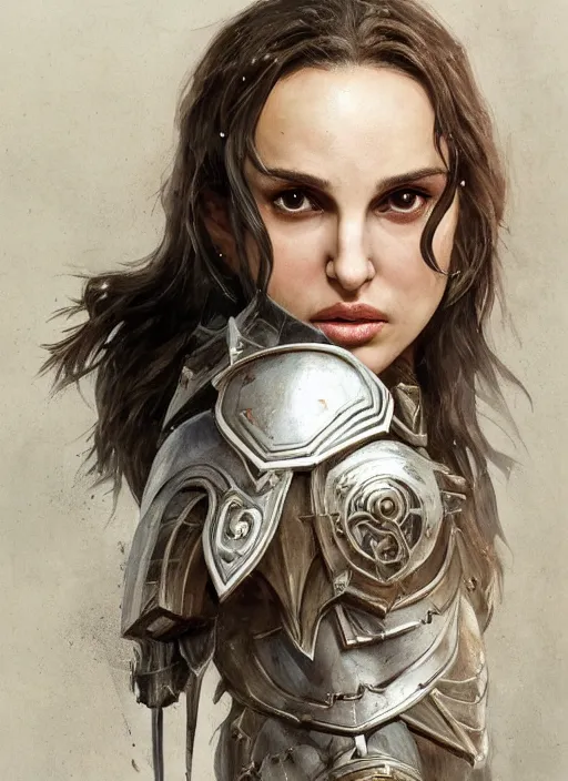 Image similar to young natalie portman, legendary warrior, warframe, lord of the rings, tattoos, decorative ornaments, battle armor, carl spitzweg, ismail inceoglu, vdragan bibin, hans thoma, greg rutkowski, alexandros pyromallis, cute, perfect face, detailed, sharply focused, centered, rule of thirds, photorealistic shading