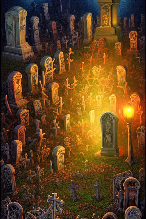 Image similar to a photorealistic painting of an isometric nightmare cemetery horror by johfra bosschart, lisa frank, dark fantasy art, high detail, trending on artstation