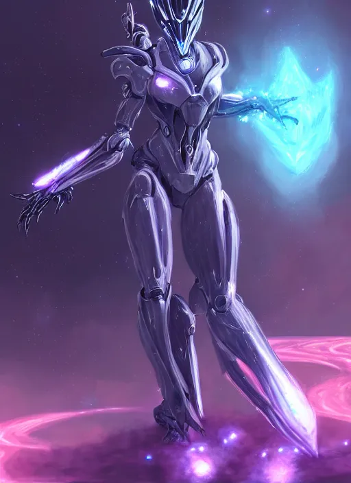 Image similar to cinematic shot, cosmic sized perfectly proportioned stunning beautiful hot female warframe, anthropomorphic robot mecha female dragon, silver, fuschia leds, floating in empty space, nebula sized, holding a galaxy, epic proportions, epic size, epic scale, furry art, dragon art, giantess art, warframe fanart, furaffinity, deviantart