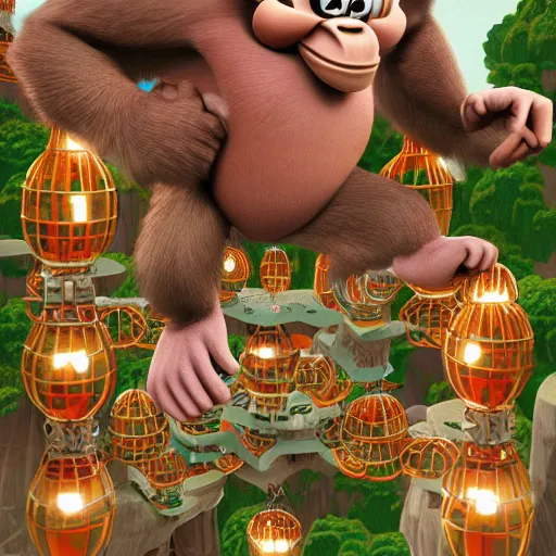 Image similar to donkey kong juggling super monkey balls intricate, hyper detailed, realistic, cinematic lighting, fantasy, detailed, high quality, artstation