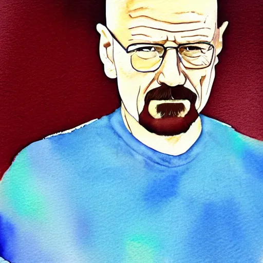 Prompt: a watercolor style paintin of walter white, blue background.