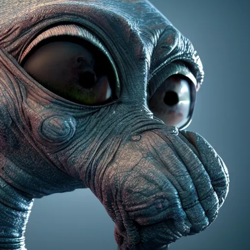 Image similar to E.T. the alien, highly detailed, sharp focus, octane render