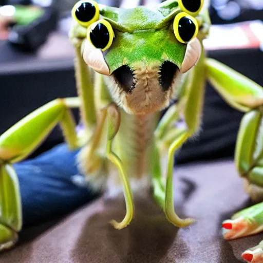 Image similar to praying mantis fursona at a furry convention