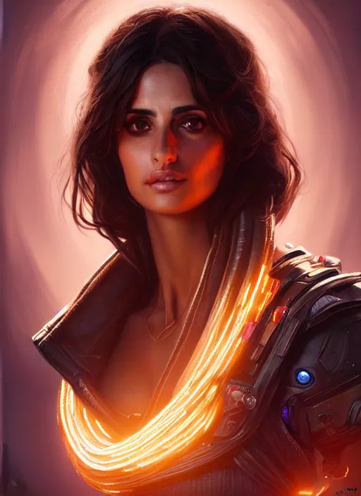 Image similar to portrait of apex legends penelope cruz, intricate, elegant, glowing lights, highly detailed, digital painting, artstation, glamor pose, concept art, smooth, sharp focus, illustration, art by artgerm and greg rutkowski, artey freytag