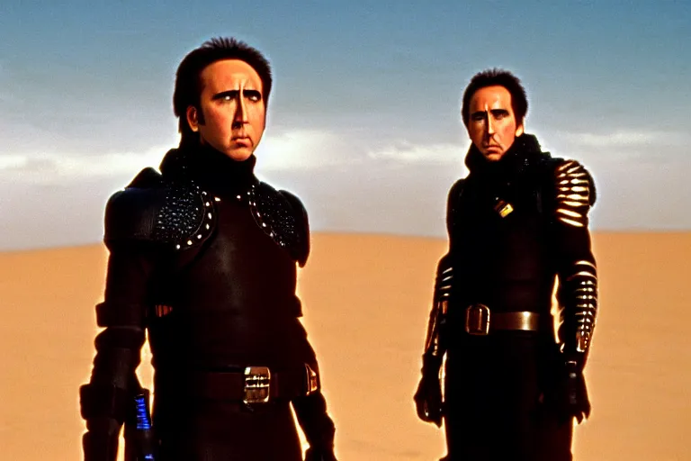 Image similar to Nicolas cage in dune high resolution still film