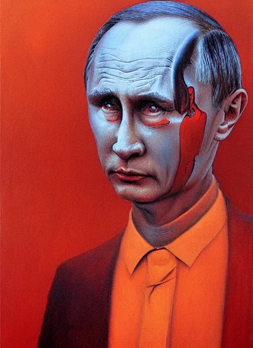 Prompt: Painting in a style of Beksinski featuring Vladimir Putin