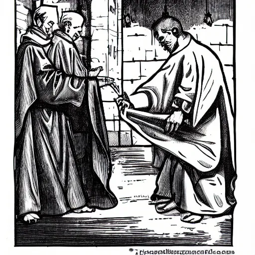 Image similar to catholic priest baptizing a scary goblin in a church