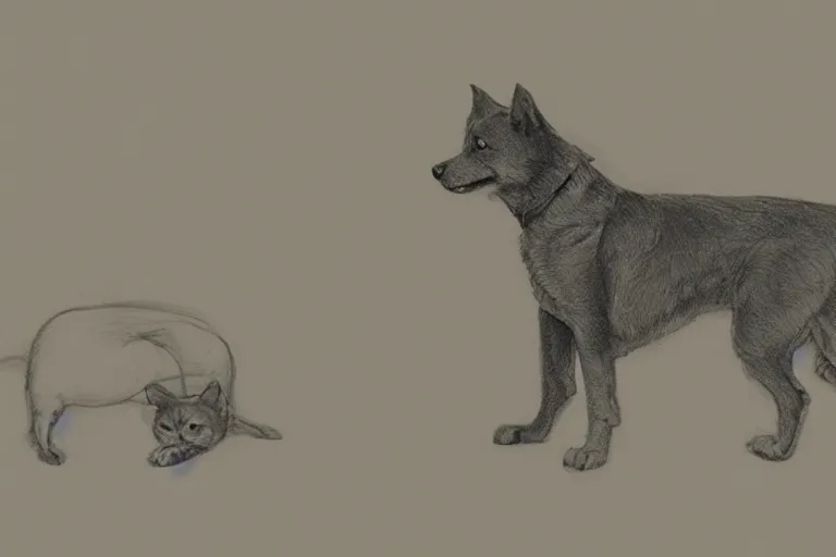 Image similar to in the style of neurographic drawing of a dog and cat