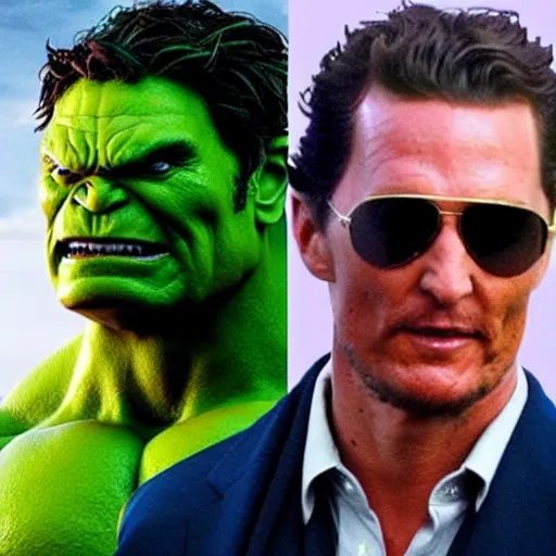 Image similar to Mathew McConaughey playing as The Hulk
