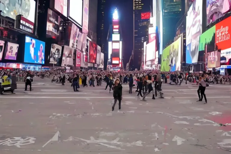 Image similar to robots attacking people in times square security camera footage